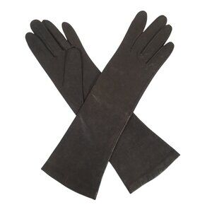 Vintage Leather Gloves Dark Brown Kid 3/4 Length Silk Lined Washable 6 1/2